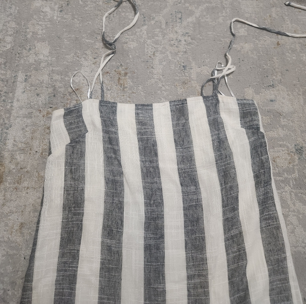 blue and white striped dress